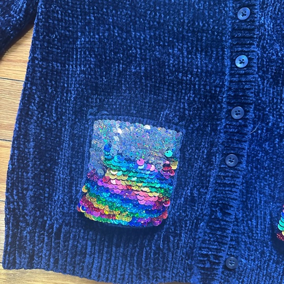 Kids Blue Sweater with Sequin Pockets - Picture 2 of 6